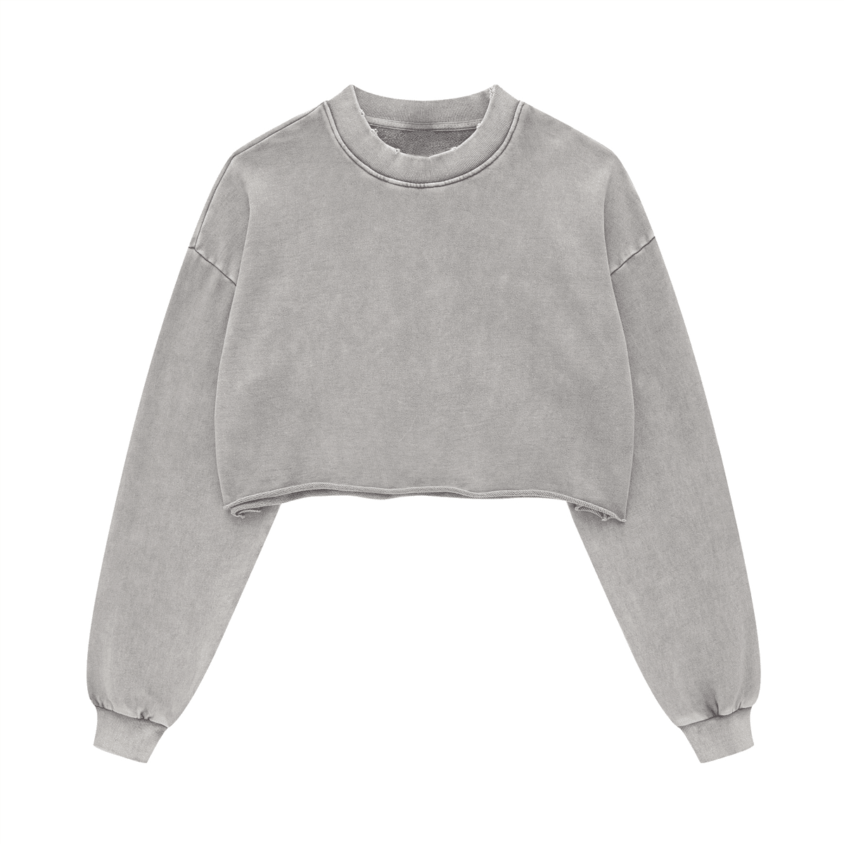 Washed Raw-Edge Cropped Crew Neck Sweatshirt（380GSM）