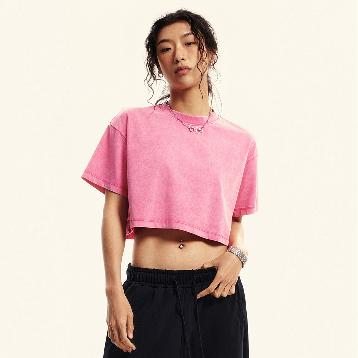 Washed Loose Fit Cropped Crewneck T-shirt(230GSM)