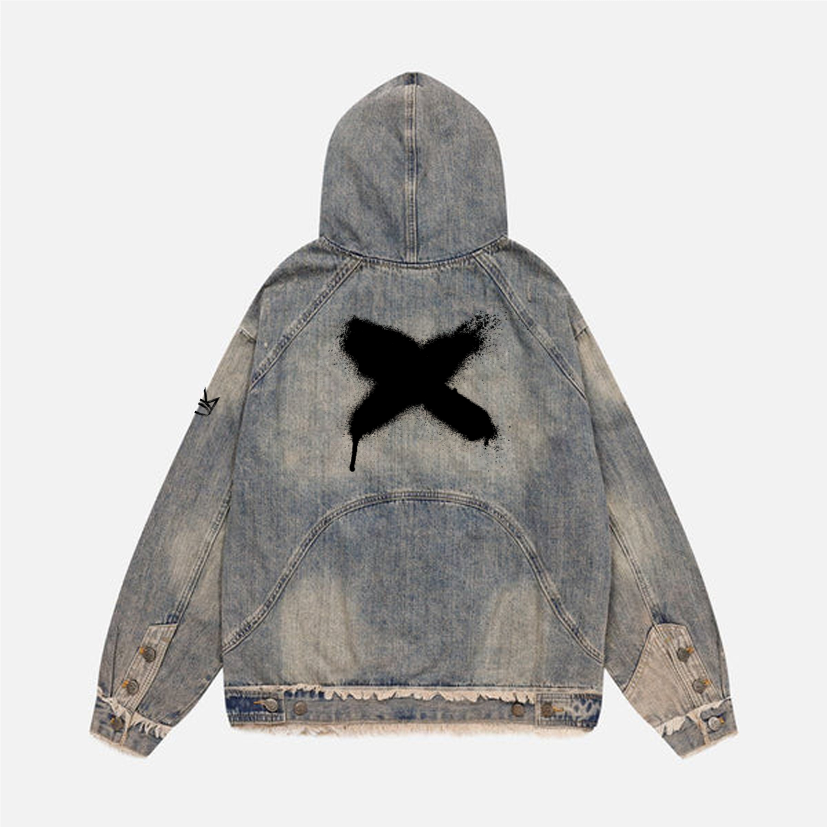 Unisex Washed Distressed Fuzzy Denim Hoodie