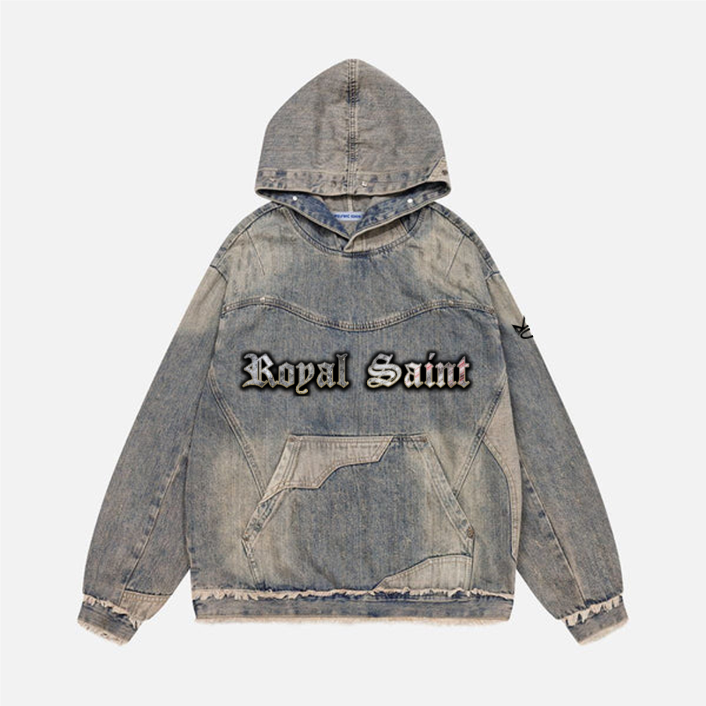 Unisex Washed Distressed Fuzzy Denim Hoodie