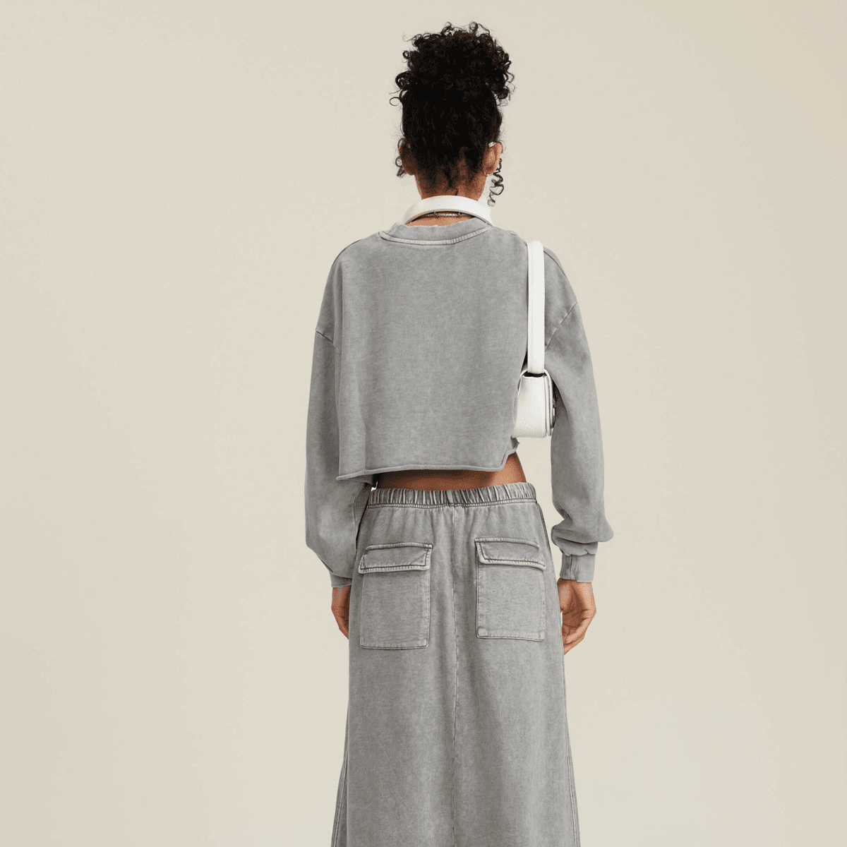 Washed Raw-Edge Cropped Crew Neck Sweatshirt（380GSM）