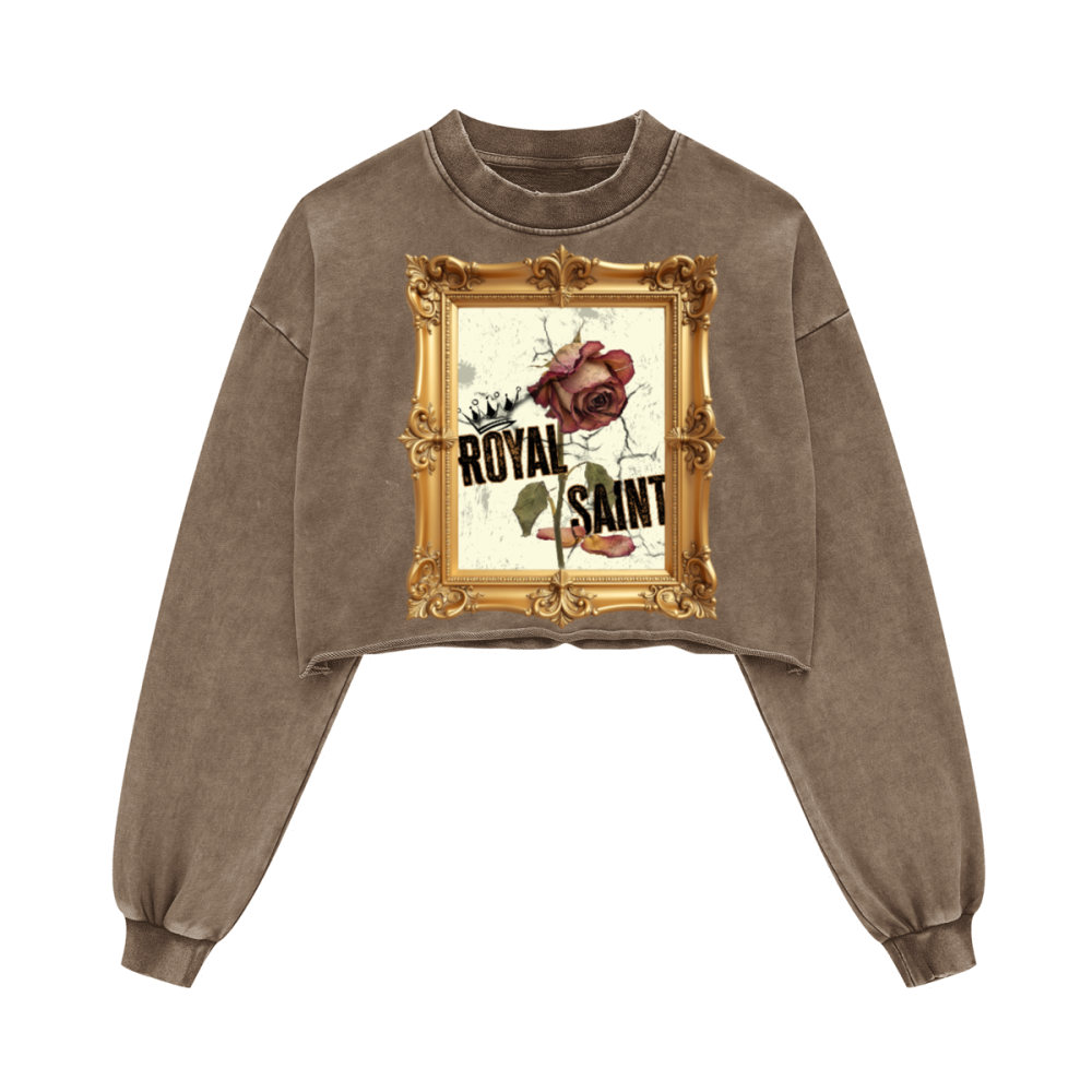 Washed Raw-Edge Cropped Crew Neck Sweatshirt（380GSM）