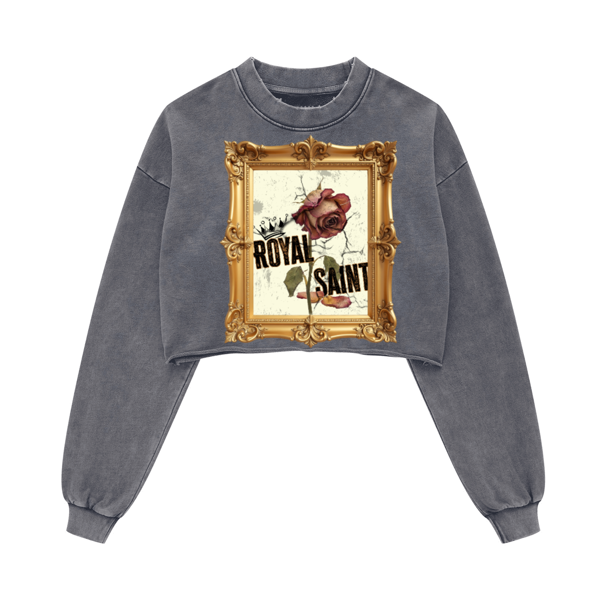 Washed Raw-Edge Cropped Crew Neck Sweatshirt（380GSM）