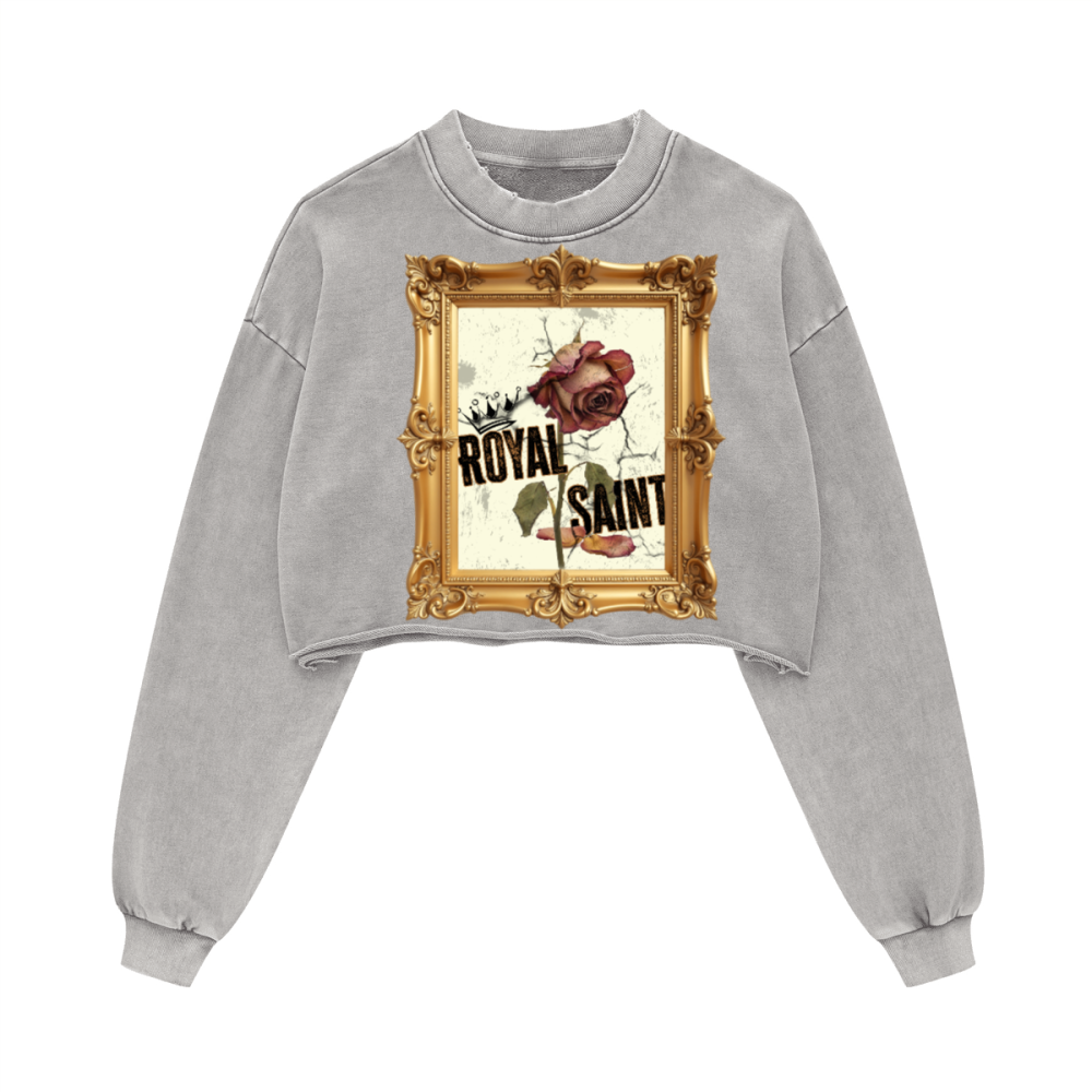 Washed Raw-Edge Cropped Crew Neck Sweatshirt（380GSM）