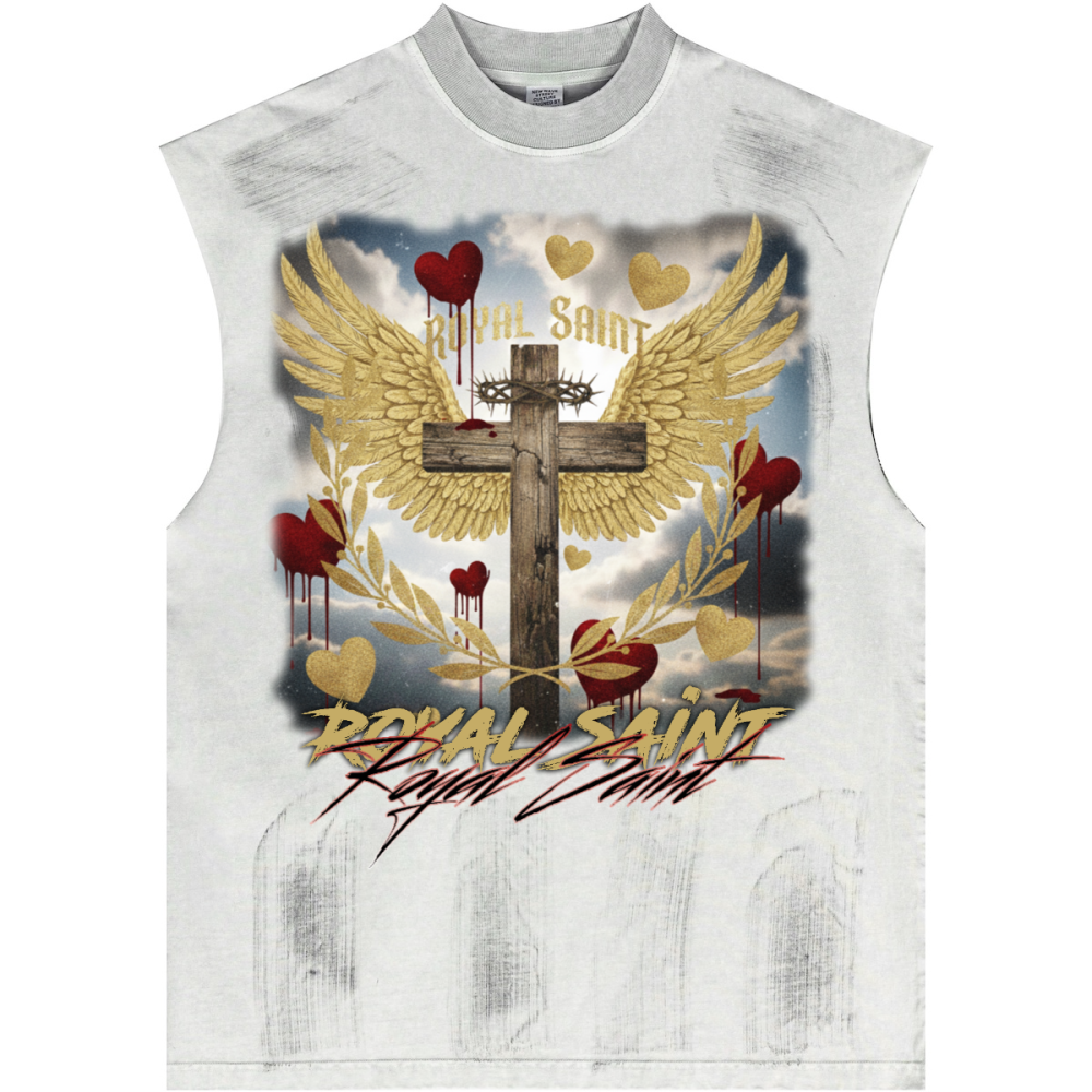 Distressed High Street Round Neck Sleeveless Tank Top(310GSM)