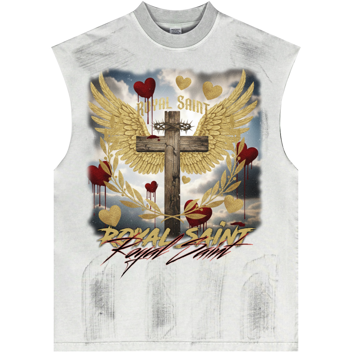Distressed High Street Round Neck Sleeveless Tank Top(310GSM)