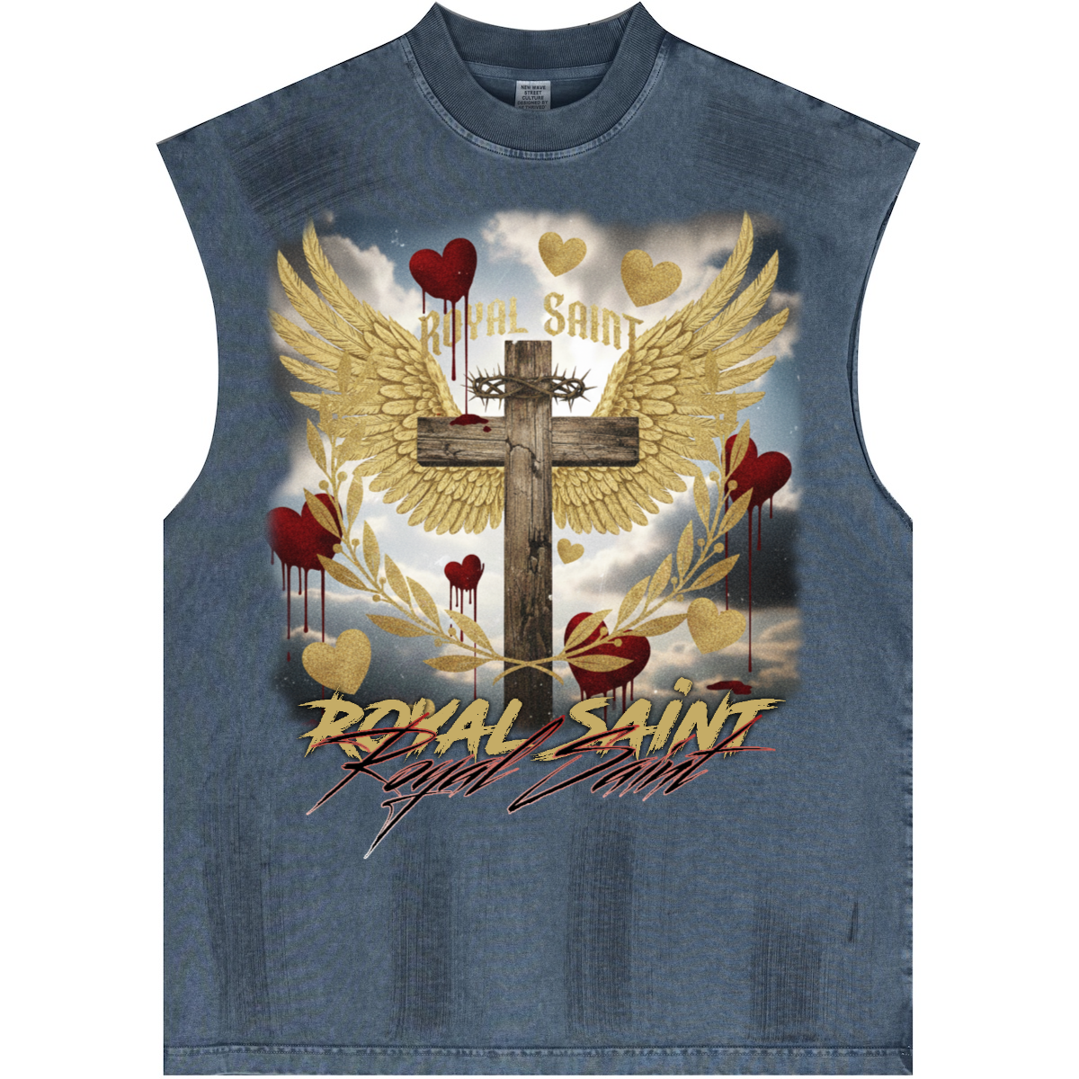 Distressed High Street Round Neck Sleeveless Tank Top(310GSM)