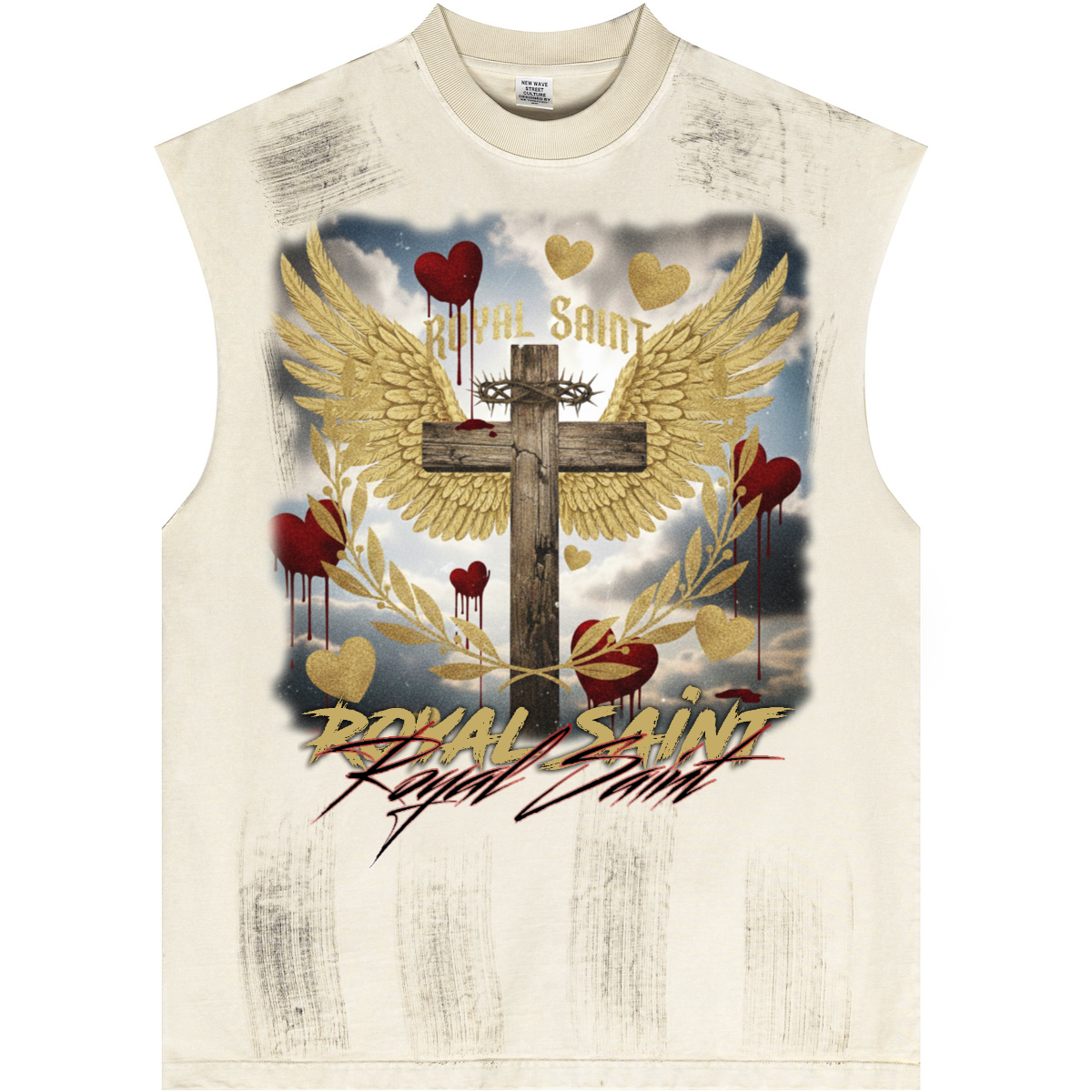 Distressed High Street Round Neck Sleeveless Tank Top(310GSM)