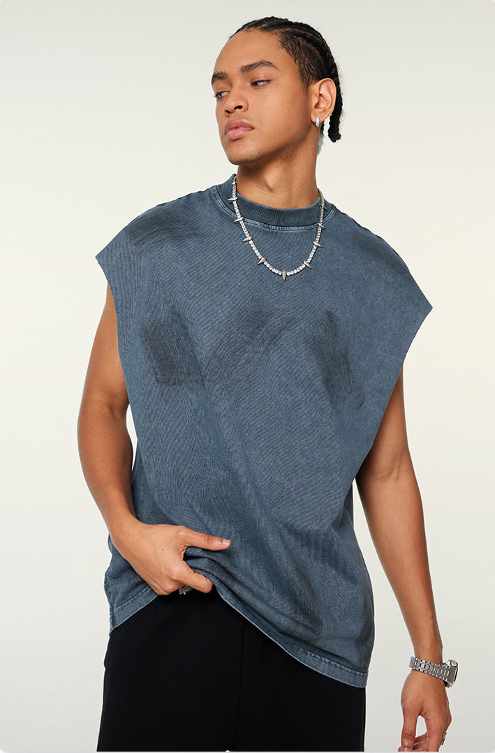 Distressed High Street Round Neck Sleeveless Tank Top(310GSM)