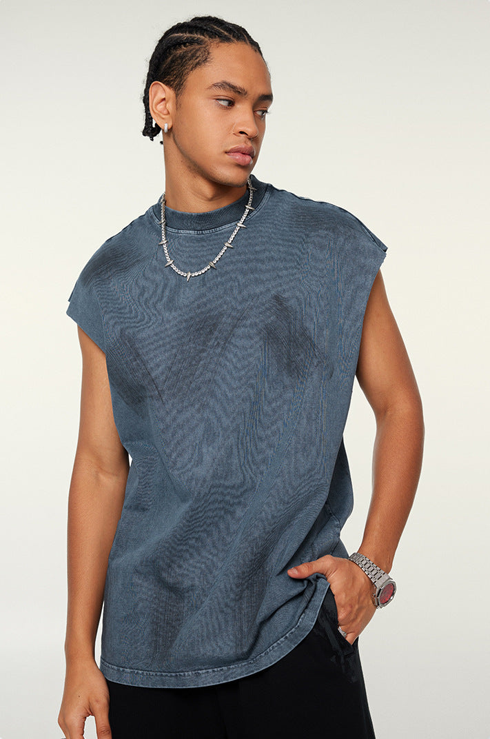 Distressed High Street Round Neck Sleeveless Tank Top(310GSM)