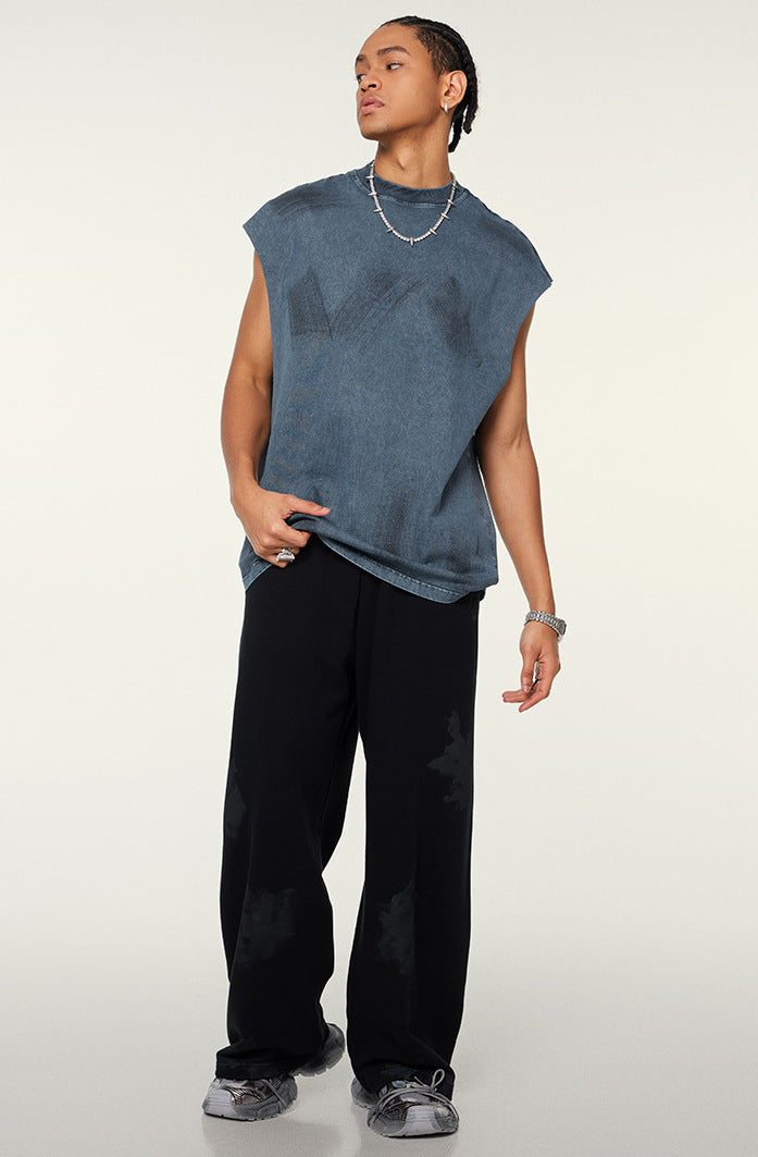 Distressed High Street Round Neck Sleeveless Tank Top(310GSM)