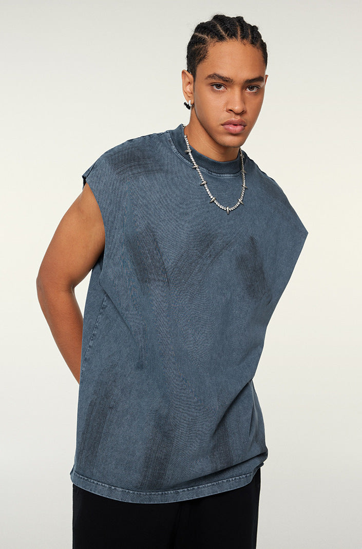 Distressed High Street Round Neck Sleeveless Tank Top(310GSM)