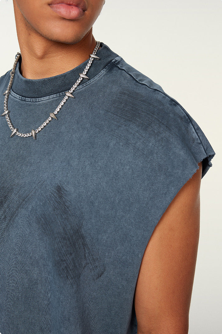 Distressed High Street Round Neck Sleeveless Tank Top(310GSM)