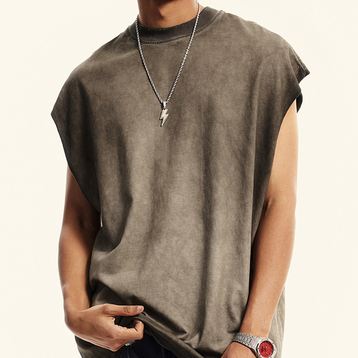 Washed Crew Neck Tank Top(250GSM)