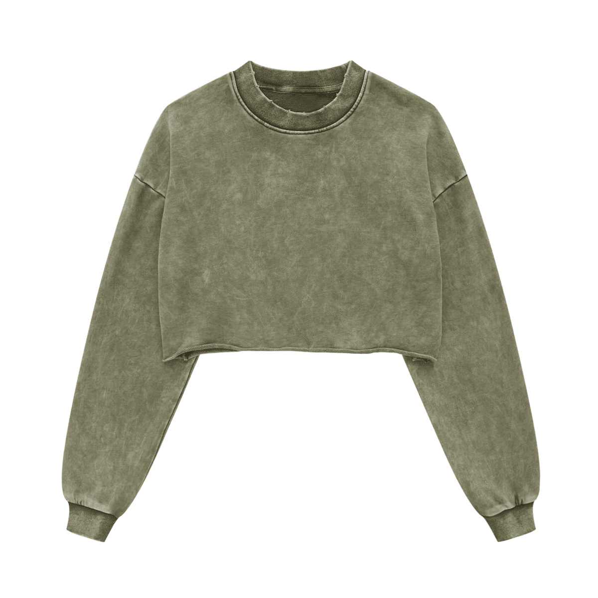 Washed Raw-Edge Cropped Crew Neck Sweatshirt（380GSM）