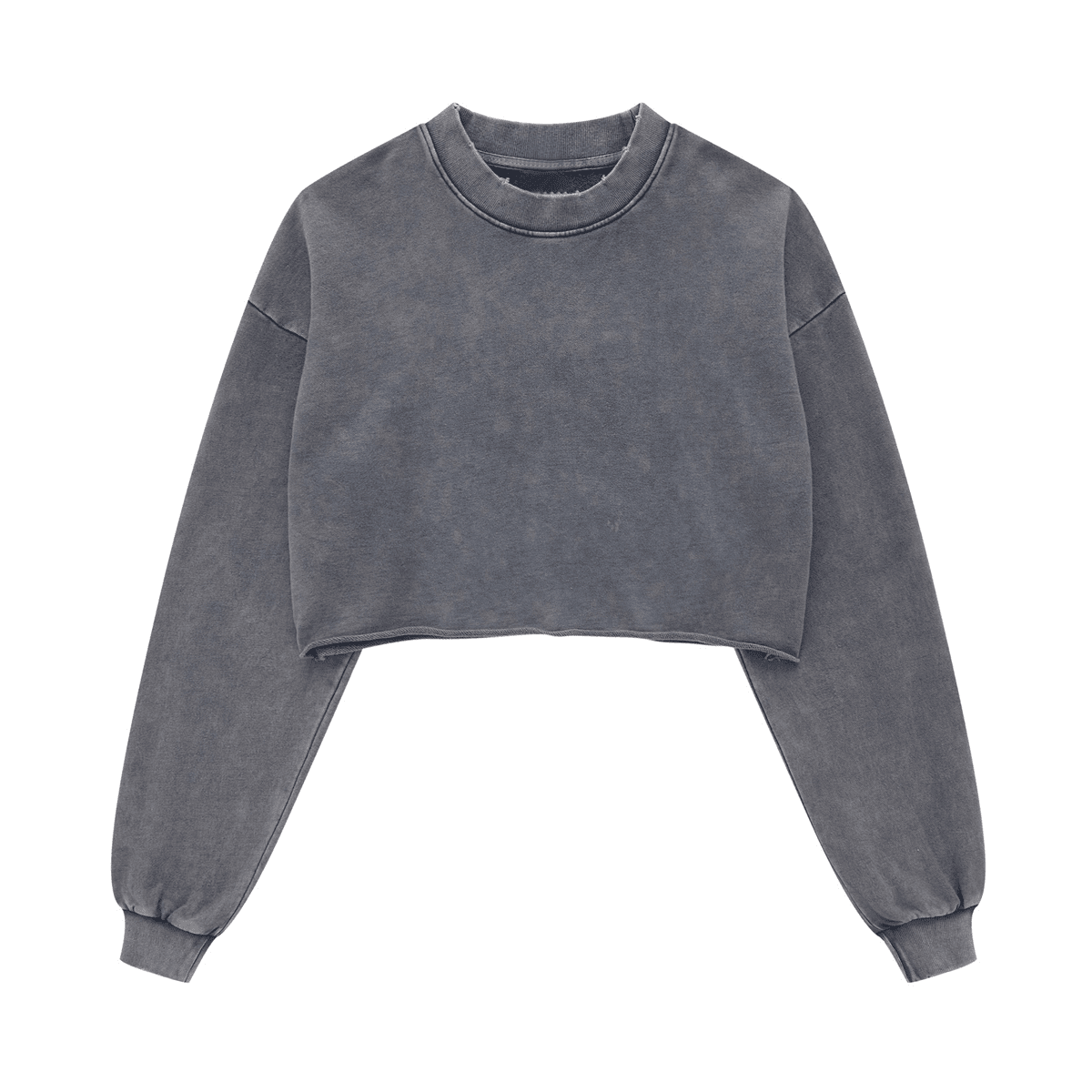 Washed Raw-Edge Cropped Crew Neck Sweatshirt（380GSM）