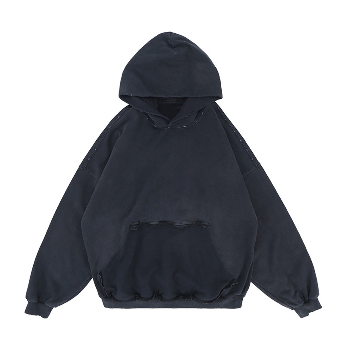 Reverse Pocket Design Distressed Hoodie(440GSM)